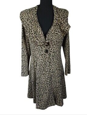 Y2K Fever Leopard Animal Print Ruffle Long Jacket Sz M